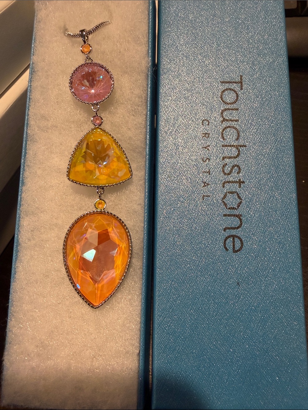 Touchstone Crystal Pink and Yellow Multi-Stone Pendant Necklace